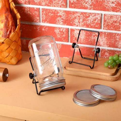 Vista 6 de Paquete de 6 tapas para brotes con soportes de acero inoxidable, fundas opacas, kit para tarros Mason de boca ancha, brotes orgánicos