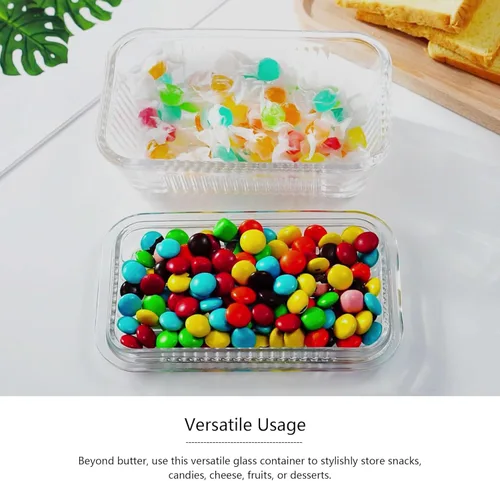 Vista 7 de Mantequillera de cristal transparente con tapa para encimera, plato de mantequilla de cristal de 6.5 pulgadas con tapa, bandeja de mantequilla