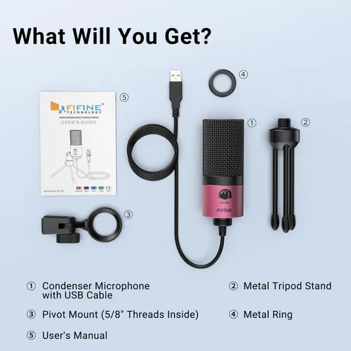 Vista 7 de FIFINE - Micrófono de condensador USB para podcast grabado en el portátil, sin necesidad de interfaz de tarjeta de sonido ni alimentación Phantom