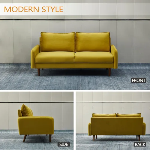 Vista 40 de INSTORY Sofá de terciopelo Sofá moderno de mediados de siglo con patas de madera para sala de estar - Beige