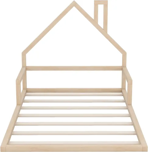 Vista 5 de P PURLOVE Base de cama de tamaño matrimonial con cabecera en forma de casa, plataforma de madera para casa, cama de tamaño matrimonial con soporte