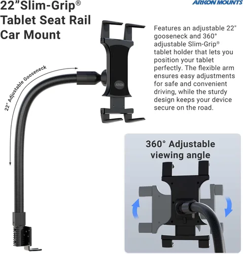 Vista 3 de ARKON Carril de asiento de coche o camión o soporte de tableta de piso con brazo de 22 pulgadas para iPad Pro iPad Air 2 iPad Retail Negro