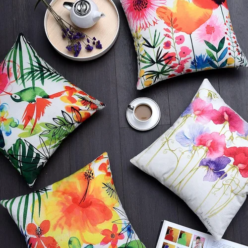 Vista 8 de Funda de almohada decorativa para exteriores de 18 x 18 pulgadas, fundas de cojín de flores de patio para sofá, cama (relleno no incluido), 4
