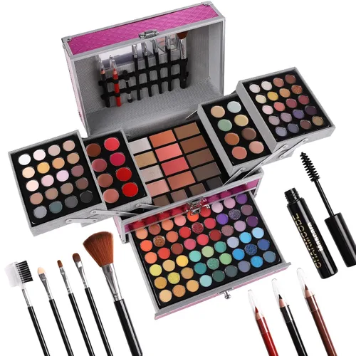 Vista 8 de Set de regalo de maquillaje para mujeres y niñas, kit de maquillaje completo todo en uno con sombra de ojos, brillo de labios, corrector, rubor