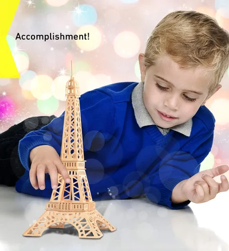 Vista 6 de Puzzled Rompecabezas 3D, torre Eiffel, kit de modelo de construcción de madera, divertido y educativo, juguete de madera para armar
