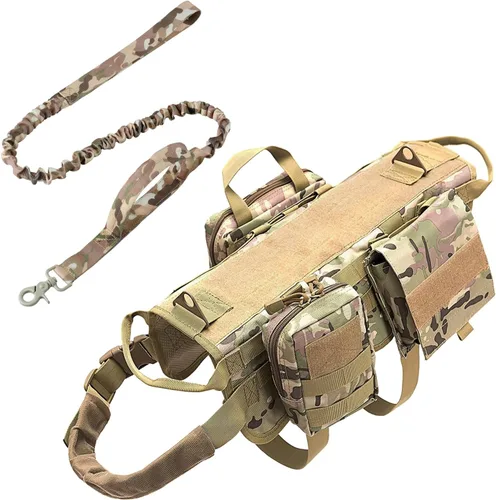 Vista 8 de AIWAI Arnés táctico para perro con bolsas, arnés de chaleco para perros grandes y medianos, arnés militar ajustable sin tirones con asa, caminar