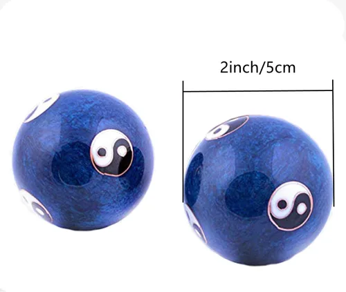 Vista 2 de XMHF Cloisonne Yin-Yang meditación china Baoding bola de ejercicio saludable azul 2 piezas
