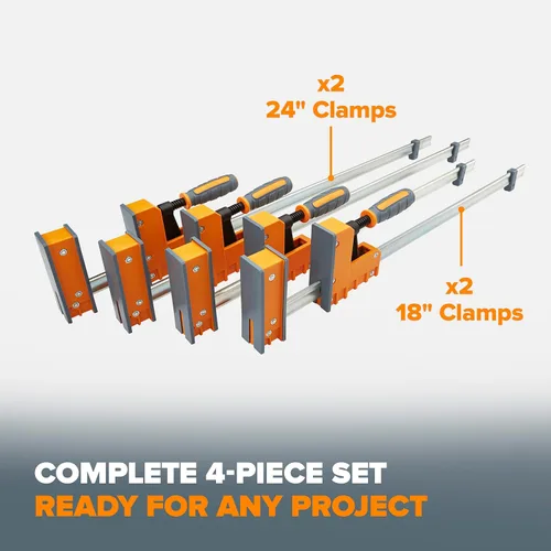 Vista 6 de Bora Paquete de 4 abrazaderas paralelas para carpintería, dos abrazaderas de madera paralelas de 18 pulgadas y dos de 24 pulgadas, abrazadera