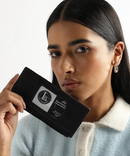 Vista 5 de Leatherboss - Funda para tarjetas todo en uno, cartera delgada con correa de protección para tarjetas, Negro -, Cartera con tarjetero