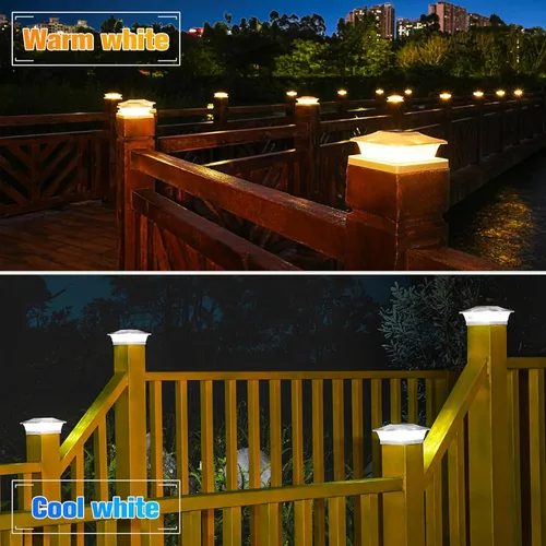 Vista 3 de VOLISUN - Faroles solares para postes de 4x4/6x6, para cercas de madera/vinilo, para patio/jardín, blanco cálido con 2 modos de iluminación