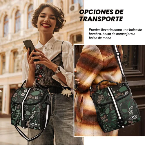 Vista 6 de VLM - Bolsas de almuerzo para mujer, lonchera floral aislada a prueba de fugas con correa de hombro ajustable, bolsa de picnic reutilizable con Negro