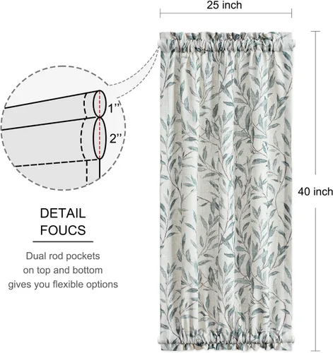 Vista 3 de VOGOL Cortina para puerta de patio con estampado de hojas, cortinas para puerta delantera filtrante de luz para ventana de cristal, 1 panel corto