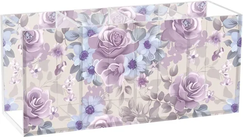 Vista 10 de CHIFIGNO Cute Blue and Red Gnomes Acrylic Pen Holder 4 Compartments Pencil Pen Holder for Desk Hair Brush Holder Decorative Desktop Organizer for