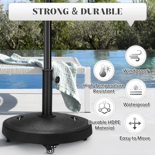Vista 3 de EROMMY Base de sombrilla de 52 libras, soporte de paraguas con ruedas frenables, base de sombrilla de patio resistente para exteriores de 1.5 a 1.89