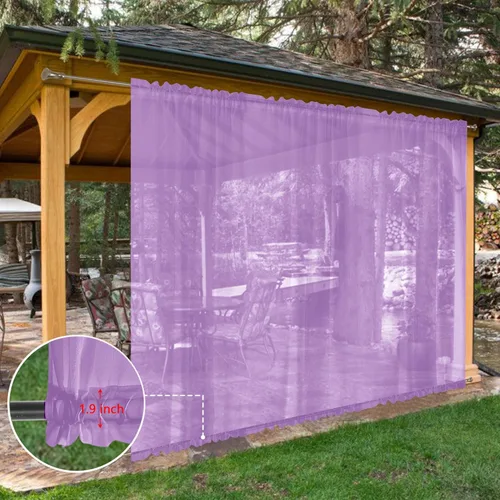 Vista 123 de SpaceDresser Cortinas traslúcidas impermeables para patio y exteriores – 2 paneles de cortina transparente con bolsillo para barra para sala