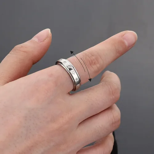 Vista 2 de MUSECLOUD Anillo giratorio de plata de ley 925 anillo giratorio de luna y estrella para la ansiedad para mujer chapado en oro blanco banda de 0236in