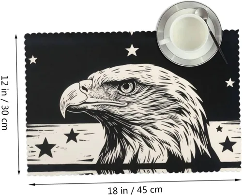 Vista 2 de Rectangular Placemats Set of 4, Heat Resistant Black Eagle Printed Kitchen Dining Table Mats