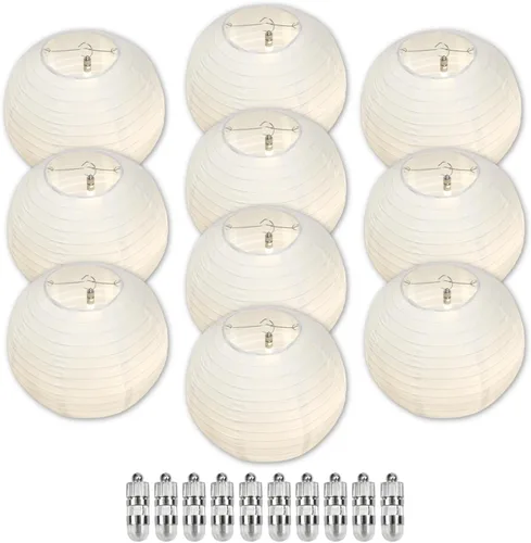 Linternas de papel chinas, paquete de 10, luces colgantes blancas de 12 pulgadas para decoraciones de fiesta de cumpleaños, decoración de techo,