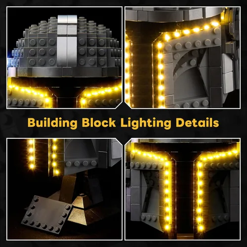Vista 3 de Kyglaring Kit de luz LED compatible con bloques de construcción Lego The Mandalorian Helmet 75328, accesorios de iluminación mejorados para el juego