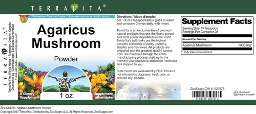 Vista 3 de Terravita Agaricus Polvo de Seta (1 oz, ZIN: 520878)