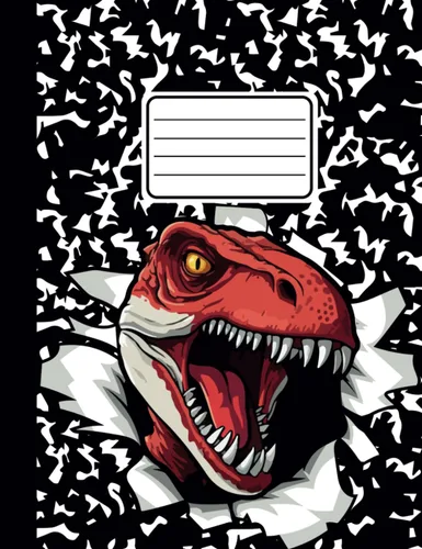Composition Notebook Wide Ruled For Kids. Dinosaur Raptor On Black Marble. Cute Journal Note Book For Boys And Girls. For School Supplies (Cuadernos