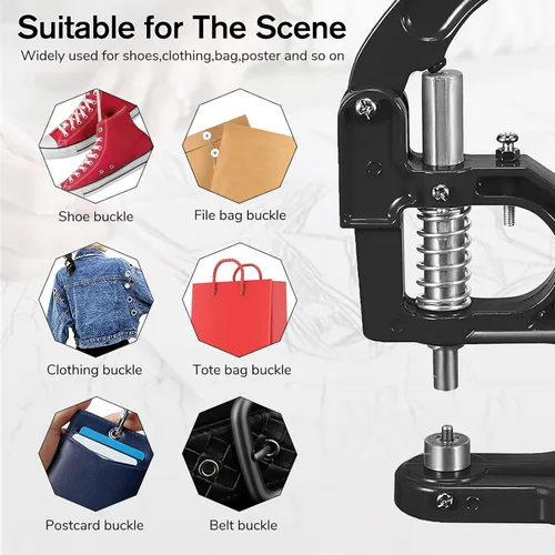 Vista 5 de Máquina de ojales de presión manual, kit de herramientas de perforación de ojales, kit de herramientas de ojal con 3 troqueles (#0#2#4) con 1500