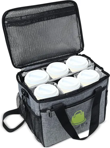 Vista 10 de Good E's Bolsa de bebidas reutilizable con aislamiento para 6 tazas, bolsa térmica portátil con 5 divisores, correa para el hombro y bolsillos