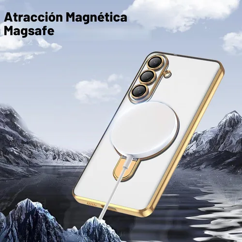 Vista 8 de Funda compatible con Samsung Galaxy S24 Plus con soporte de anillo magnético [compatible con Mag-Safe] protector de lente de cámara chapado Dorado