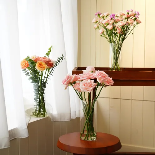 Vista 5 de 4 jarrones cilíndricos de vidrio para centros de mesa, jarrones de vidrio de 8 pulgadas de alto para flores, portavelas de huracán, jarrón flotante