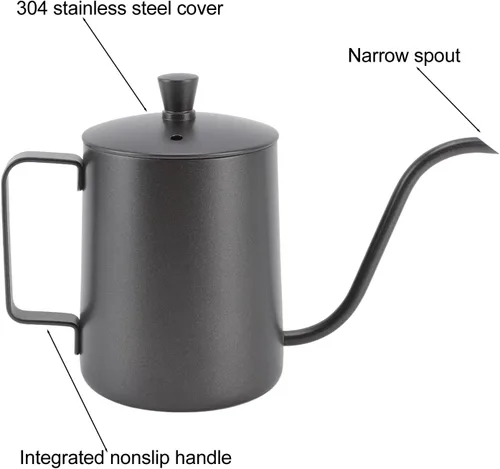 Vista 5 de Hervidor de agua para verter sobre el café, mini tetera con boquilla para café, cafetera de goteo, tetera larga y estrecha de acero inoxidable