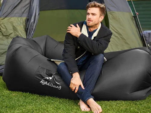 Vista 4 de AlphaBeing Tumbona inflable, sofá inflable portátil de malla, hamaca de aire hueca, silla de aire antifugas para acampar al aire libre, playa, viajes