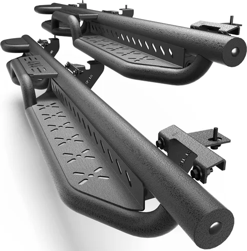 Vista 31 de Crew Cab - Estribos compatibles con Jeep Wrangler JK 2007-2018, solo 2 puertas, dos escalones, barras Nerf de acero resistente de carbono negro