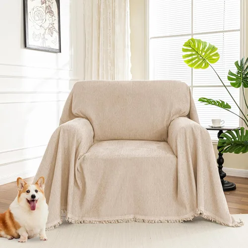 Vista 23 de MYSKY HOME Funda de sofá para perros lavable para sofá biplaza, funda de sofá boho, funda de sofá manta suave gruesa duradera con borlas, funda