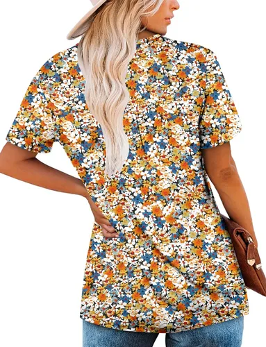 Vista 4 de ROSELINLIN Women's Short Sleeve Shirts Floral Summer Tops Loose Fit for Leggings