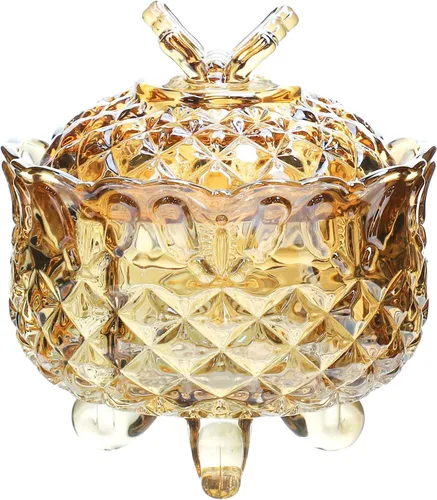 SOCOSY Royal - Caja para dulces de cristal en relieve con tapa, caja de joyería con pies, para caramelos, para boda, dulces, bufé, tarros de cocina,