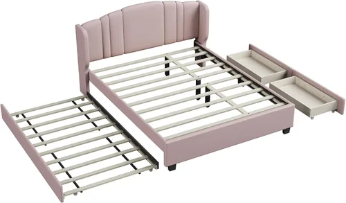 Vista 51 de Elegante cama con plataforma tapizada de terciopelo de tamaño Queen con cabecero, para niños, niñas y adolescentes (beige @cabecero/, Queen)