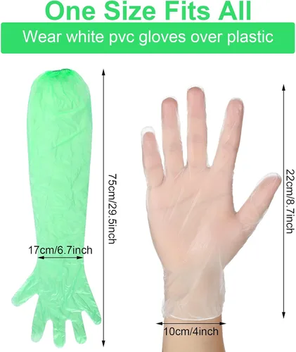 Vista 2 de Honeydak 30 pares de guantes desechables de PVC para caza de ciervos, guantes de limpieza con manoplas largas y cortas