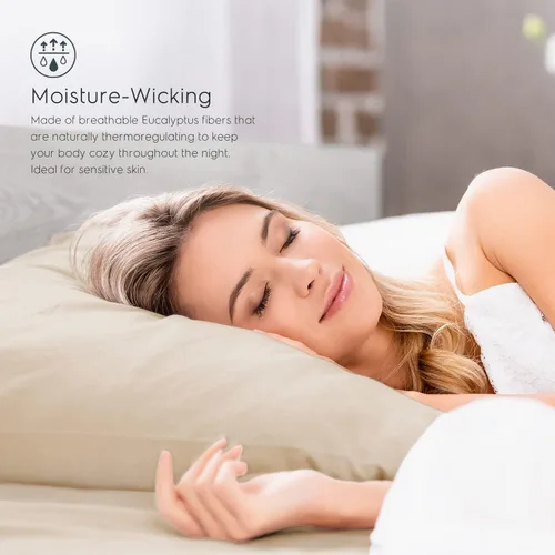 Vista 3 de Tafts Sábanas de eucalipto tamaño Queen, 100% eucalipto orgánico, sábanas de eucalipto 400 hilos, juego de 4 piezas, bolsillos profundos de 17