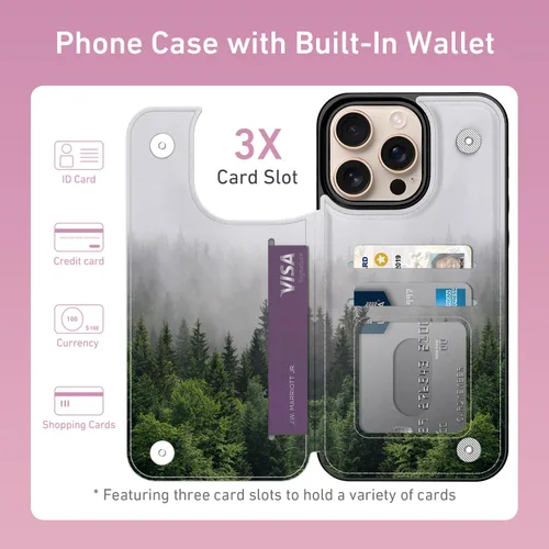 Vista 734 de LETO para iPhone 15 Pro Funda tipo cartera - Tapa tipo folio con patada - Diseños de moda - Tarjetero - Funda protectora para mujeres y niñas - 6.1