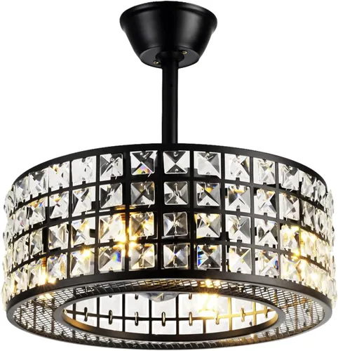 A Million 18" Crystal Caged Ceiling Fan with Lights, Industrial Enclosed Ceiling Fan Light with Remote Control, 3 Speed Silent for Farmhouse