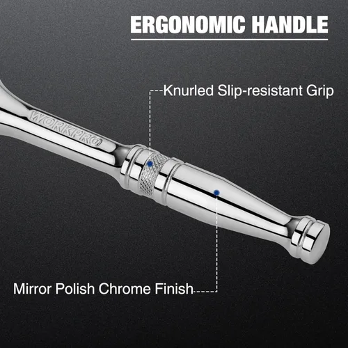 Vista 5 de WORKPRO Trinquete de accionamiento de 1/2 pulgada, llave de trinquete reversible de liberación rápida, mango de trinquete de 1/2 de 72 dientes