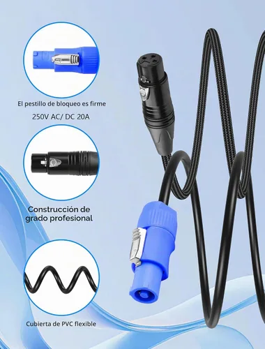 Vista 3 de CERRXIAN Cable de extensión PowerCon y DMX de 3.2 pies, alimentación de CA de 13 AWG, DMX 3 pines, cables combinados de señal XLR para iluminación