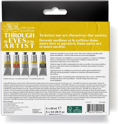 Vista 7 de Winsor & Newton Galeria - Set de pintura acrílica, 5 tubos de 60ml (2-oz), Metálico