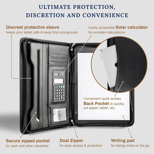 Vista 3 de cossini Premium con Business portafolios/portadocumentos de piel sintética cierre con cierre y el Interior 10.1 inch Tablet Sleeve