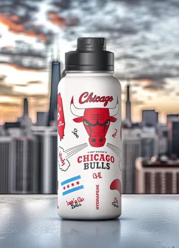 Vista 6 de Hydrapeak x Botella de agua con licencia oficial de la NBA Chicago Bulls de 32 onzas, tapa de acero inoxidable, reutilizable, doble pared