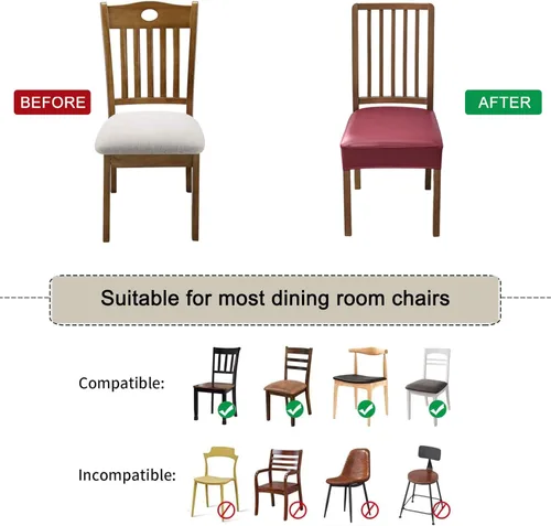 Vista 6 de HAOYONG Funda de asiento impermeable para sillas de comedor, 4 piezas, de piel sintética, lavable, protector de asiento para sillas de comedor
