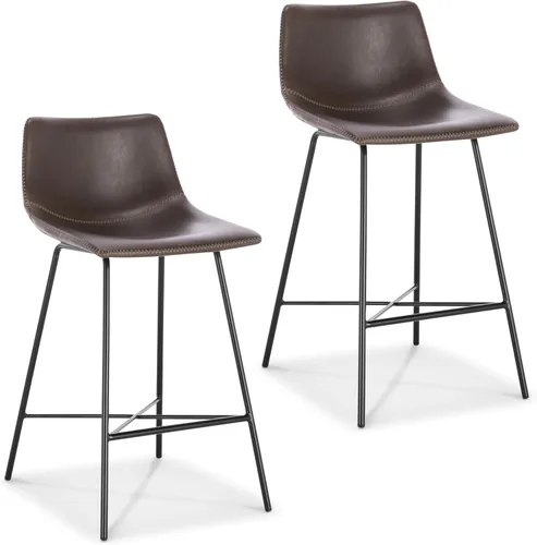 Vista 50 de POLY & BARK Paxton - Juego de 2 sillas de comedor modernas con respaldo bajo, tapicería de piel sintética y base de acero negro mate, asiento cómodo
