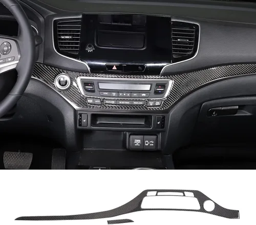 Vista 4 de Decoración de consola central de automóvil de fibra de carbono real suave 3D, marco de decoración, kit de decoración compatible con Honda Pilot 2015