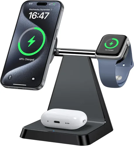 Vista 9 de Estación de carga para múltiples dispositivos Apple: Woruda 3 en 1 Soporte de cargador inalámbrico magnético para iPhone Mag Safe - Base de carga