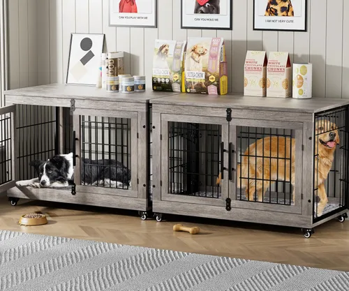 Vista 11 de Lulive Mueble de Jaula para Perros Pequeños, Perrera para Perros de Interior con Puertas Dobles de Madera, Jaula para Perros de 27.1'' de Servicio